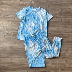 blue & white pants t-shirt matching pj set (size S)
